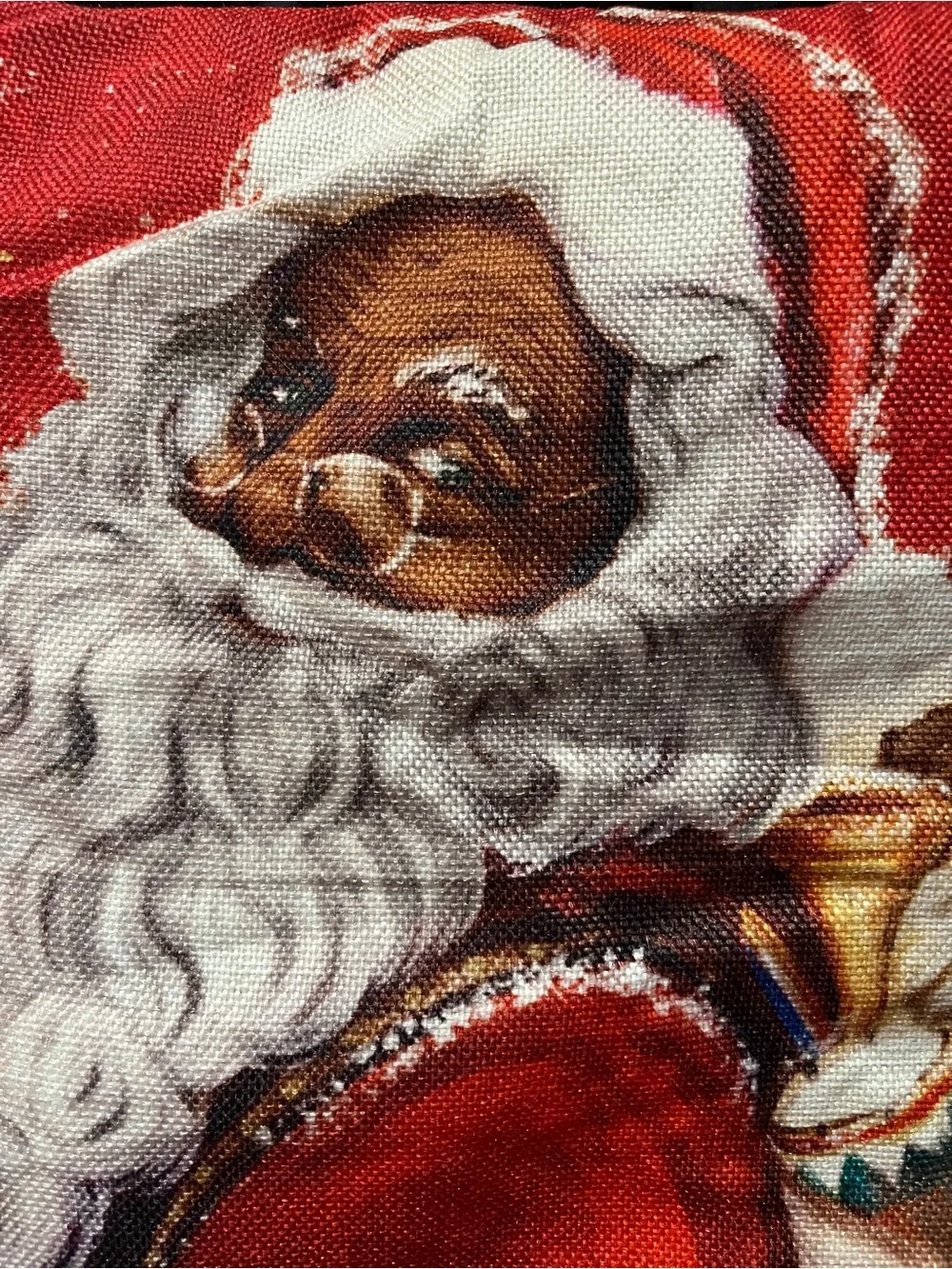 Black Santa Christmas Pillow Cover 17” Red Gold African American Holiday Decor